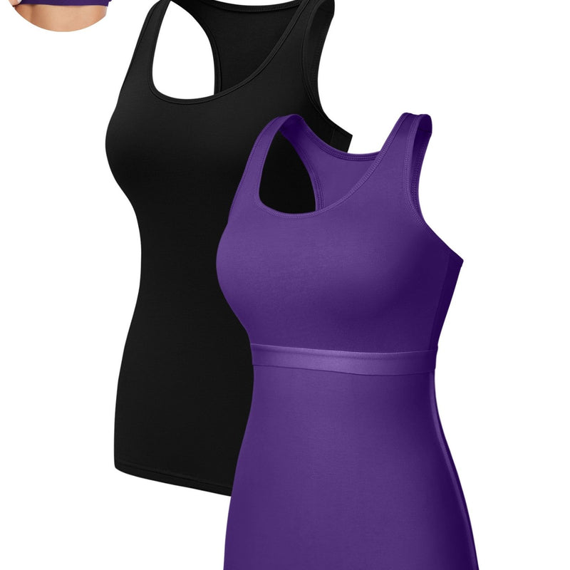 ANFERRY Women Tank Top with Shelf Bra Cotton Camisole Undershirt Pack of 2
