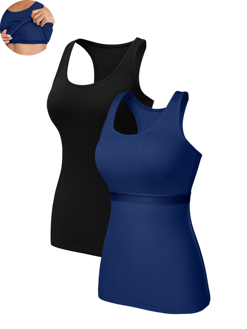 ANFERRY Women Tank Top with Shelf Bra Cotton Camisole Undershirt Pack of 2