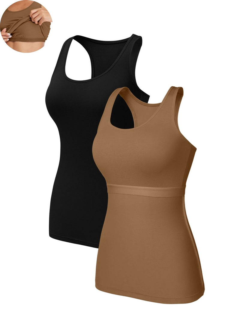 ANFERRY Women Tank Top with Shelf Bra Cotton Camisole Undershirt Pack of 2