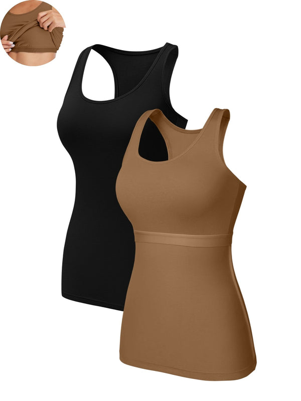ANFERRY Women Tank Top with Shelf Bra Cotton Camisole Undershirt Pack of 2