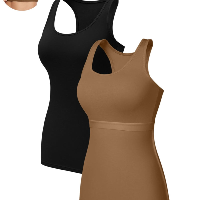 ANFERRY Women Tank Top with Shelf Bra Cotton Camisole Undershirt Pack of 2