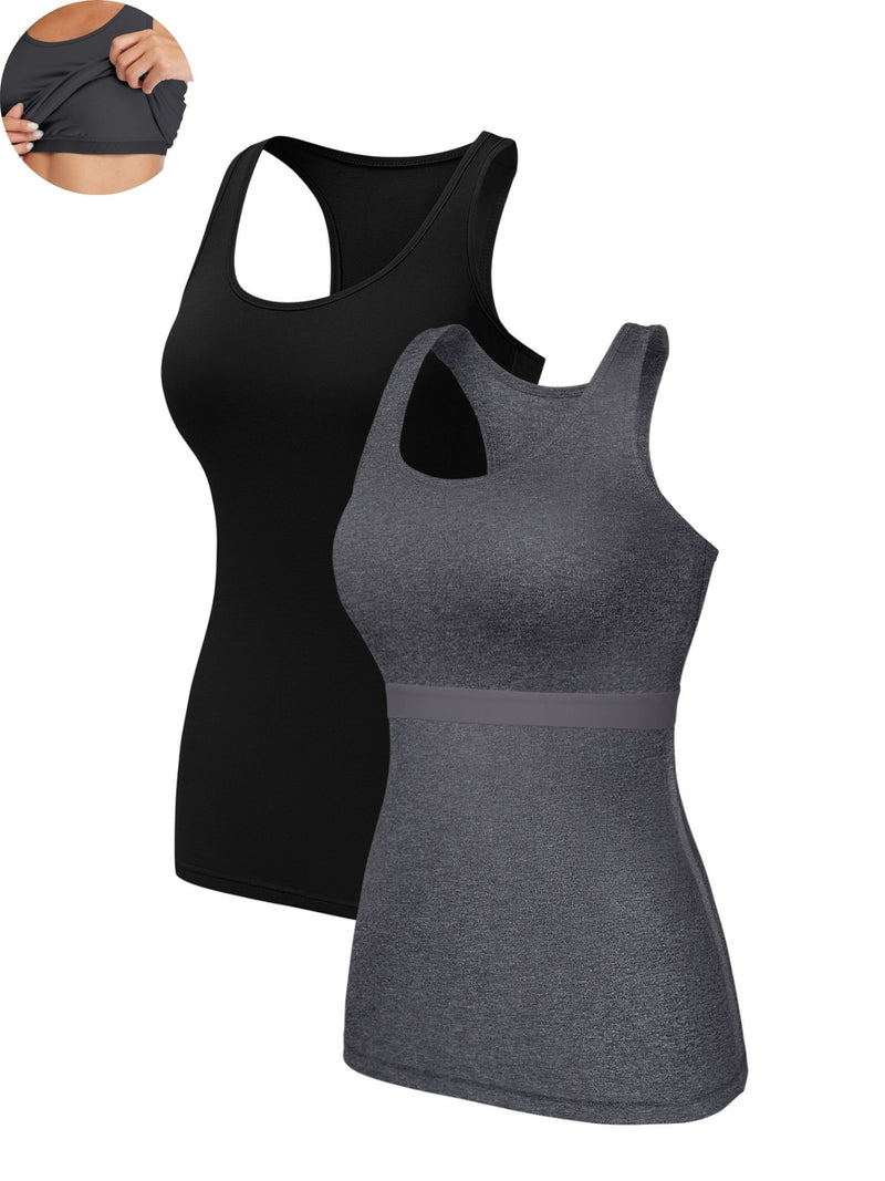 ANFERRY Women Tank Top with Shelf Bra Cotton Camisole Undershirt Pack of 2