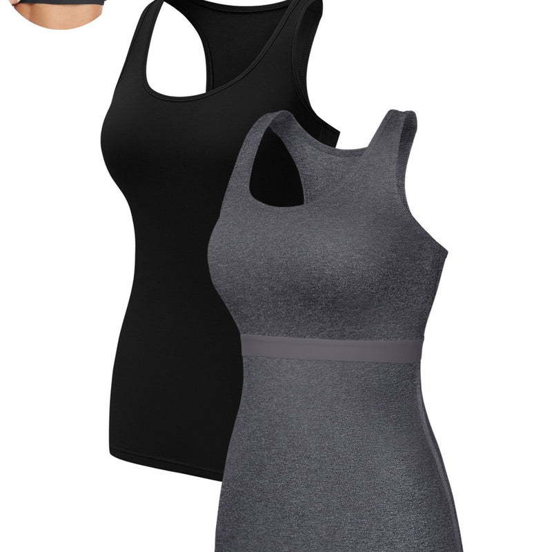 ANFERRY Women Tank Top with Shelf Bra Cotton Camisole Undershirt Pack of 2