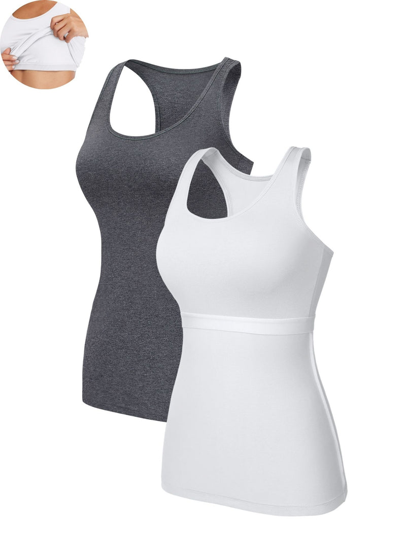 ANFERRY Women Tank Top with Shelf Bra Cotton Camisole Undershirt Pack of 2