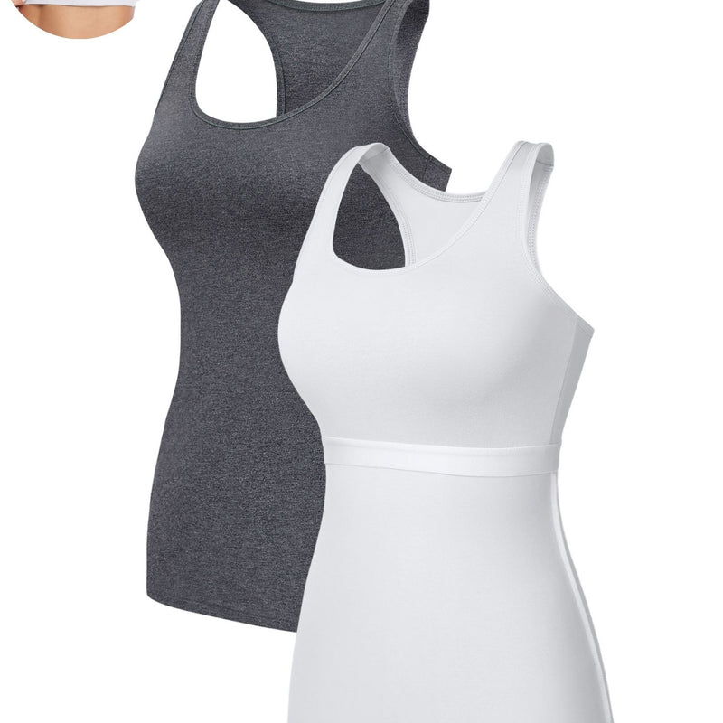 ANFERRY Women Tank Top with Shelf Bra Cotton Camisole Undershirt Pack of 2