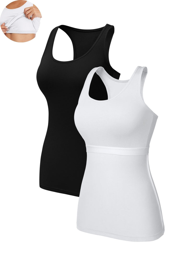 ANFERRY Women Tank Top with Shelf Bra Cotton Camisole Undershirt Pack of 2