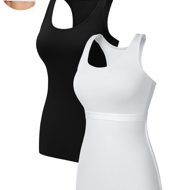 ANFERRY Women Tank Top with Shelf Bra Cotton Camisole Undershirt Pack of 2