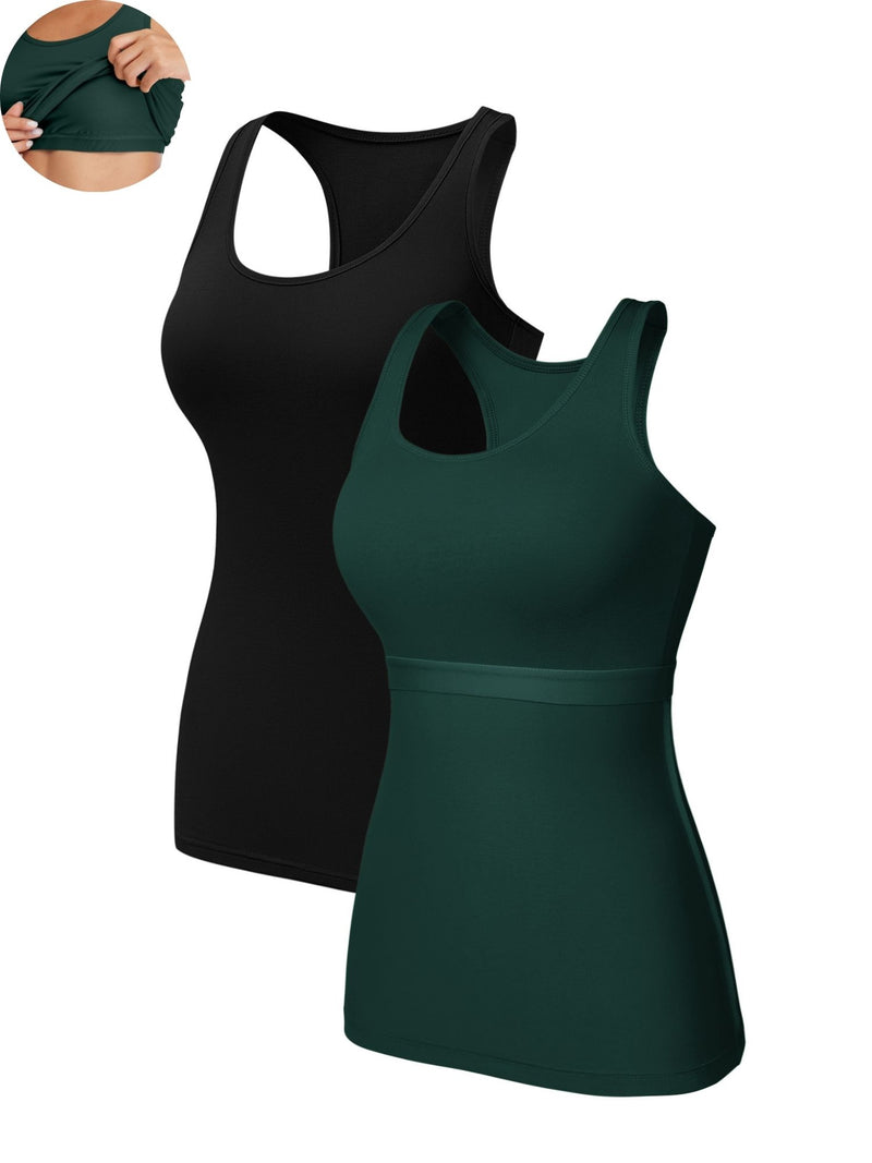 ANFERRY Women Tank Top with Shelf Bra Cotton Camisole Undershirt Pack of 2