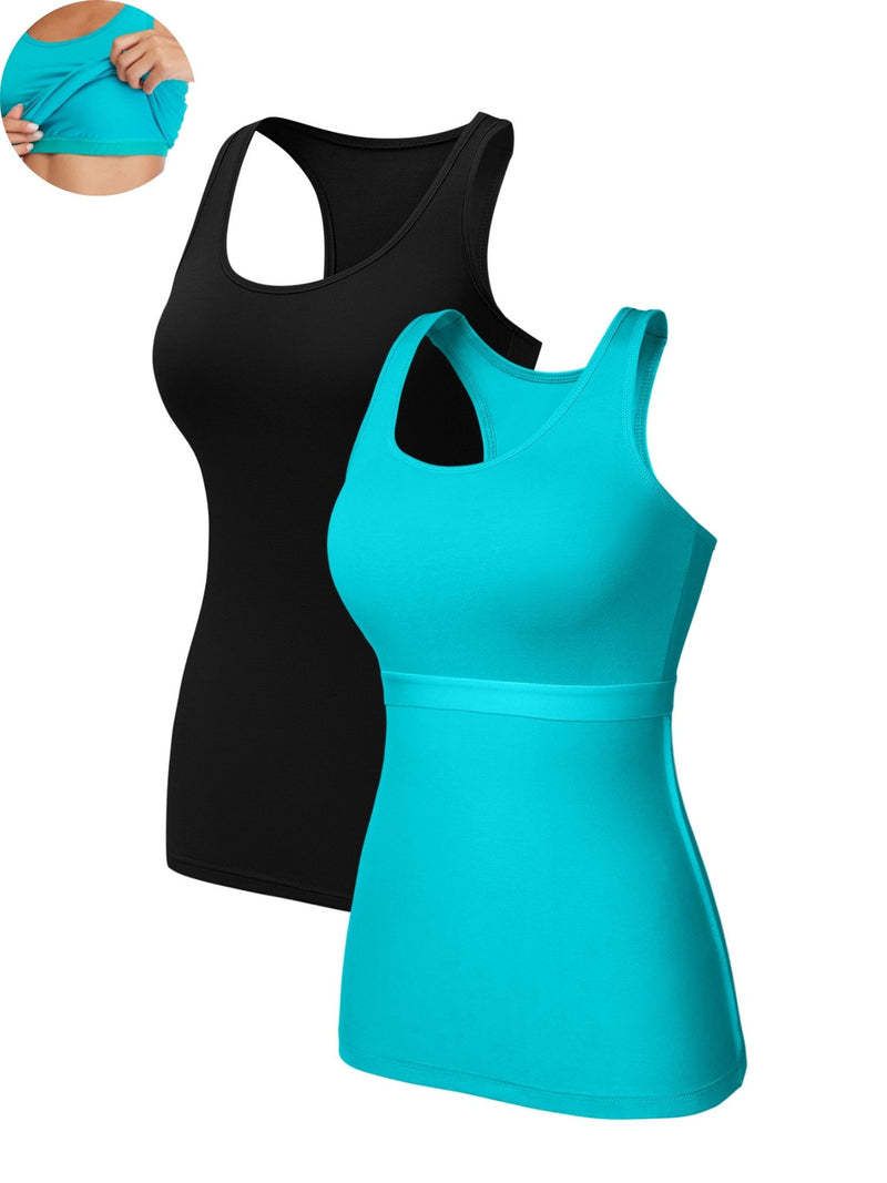 ANFERRY Women Tank Top with Shelf Bra Cotton Camisole Undershirt Pack of 2