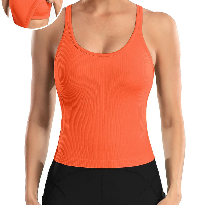 ANFERRY Ribbed Athletic Tank Tops for Women with Built in Bra Racerback Seamless Scoop Neck Workout Camis Top