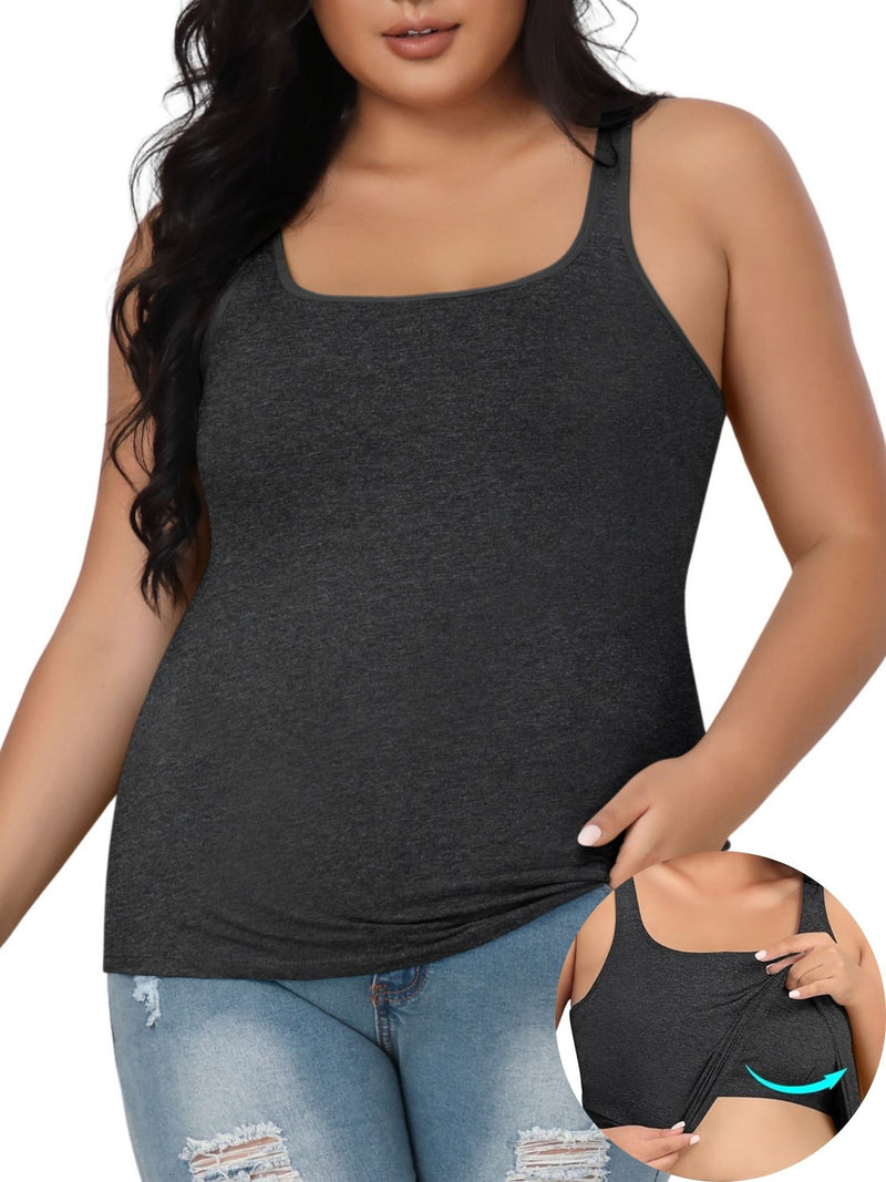 Beautyin Plus Size Tank Top for Women Adjustable Spaghetti Wide Straps Sleeveless T-shirts Cami