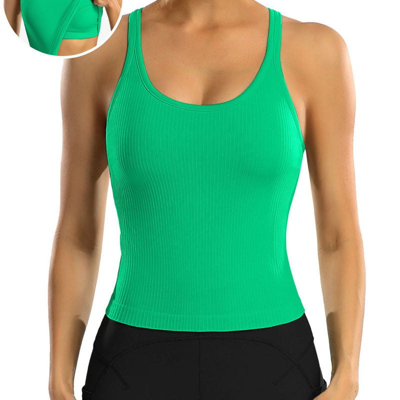 ANFERRY Ribbed Athletic Tank Tops for Women with Built in Bra Racerback Seamless Scoop Neck Workout Camis Top