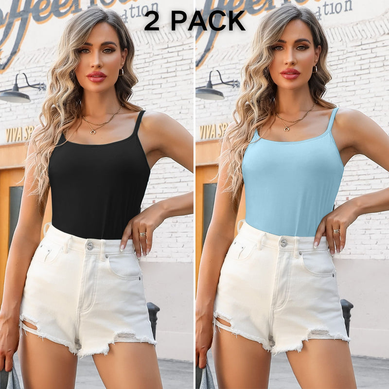 ANFERRY Women's Cotton Camisole Shelf Bra Spaghetti Straps Tank Top Pack of 2