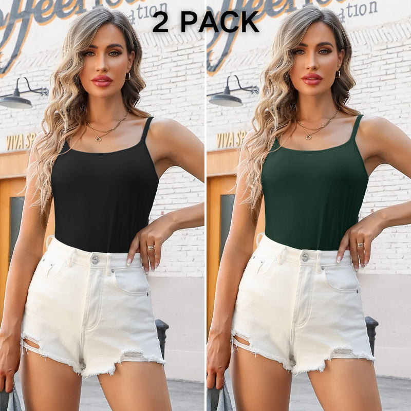 ANFERRY Women's Cotton Camisole Shelf Bra Spaghetti Straps Tank Top Pack of 2
