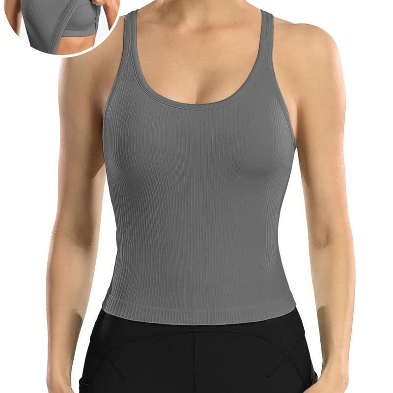 ANFERRY Ribbed Athletic Tank Tops for Women with Built in Bra Racerback Seamless Scoop Neck Workout Camis Top