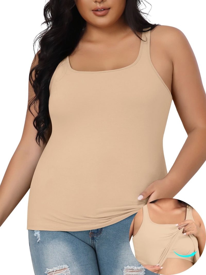 Beautyin Plus Size Tank Top for Women Adjustable Spaghetti Wide Straps Sleeveless T-shirts Cami