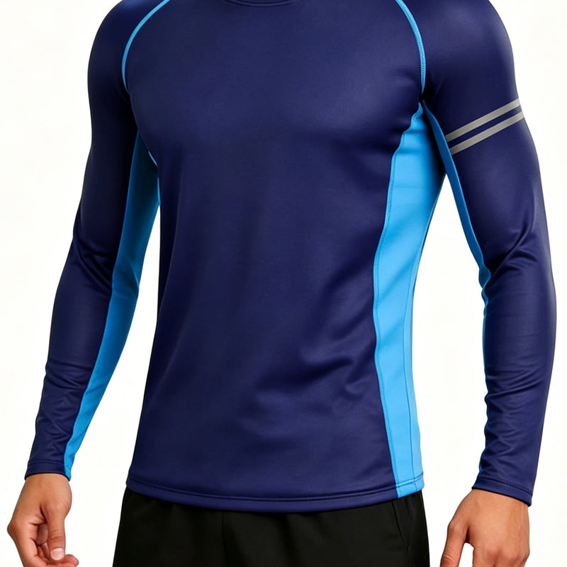 ANFERRY Men Swim Shirts Quick Dry UPF50+ Sun Protection Athletic Rash Guards Long Sleeve Color Block Swimwear