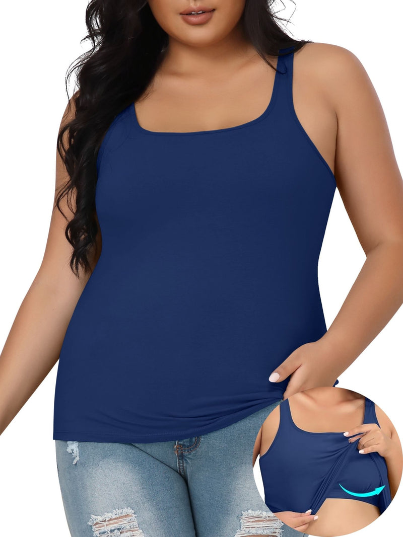 Beautyin Plus Size Tank Top for Women Adjustable Spaghetti Wide Straps Sleeveless T-shirts Cami