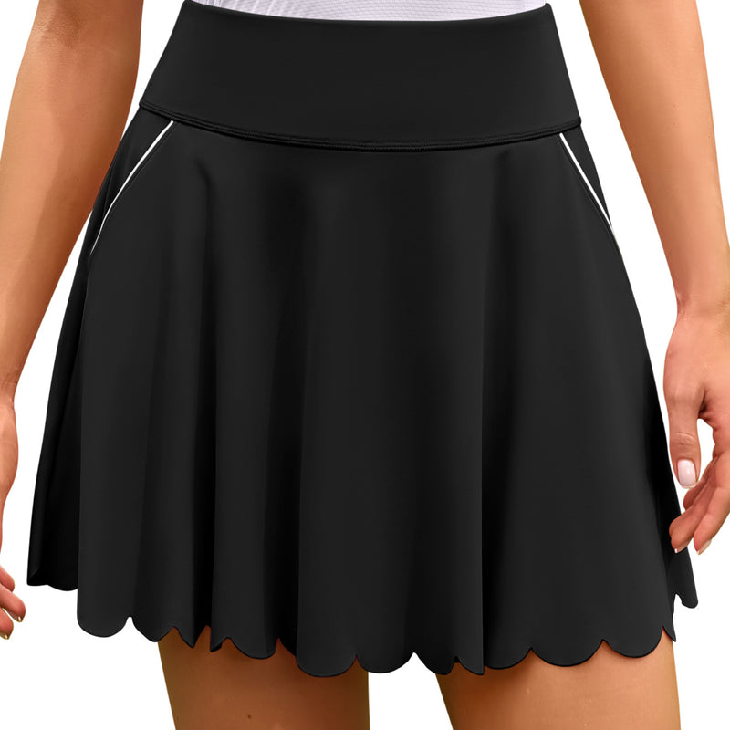 Women's Scalloped Hem Athletic Tennis Skorts with Shorts and Pockets