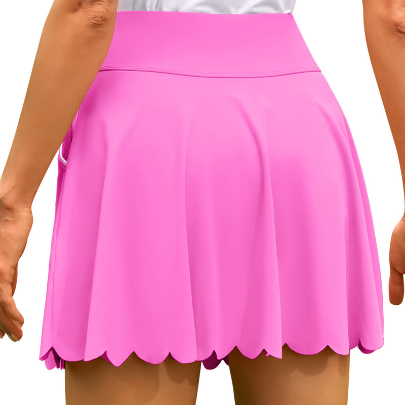 Women's Scalloped Hem Athletic Tennis Skorts with Shorts and Pockets