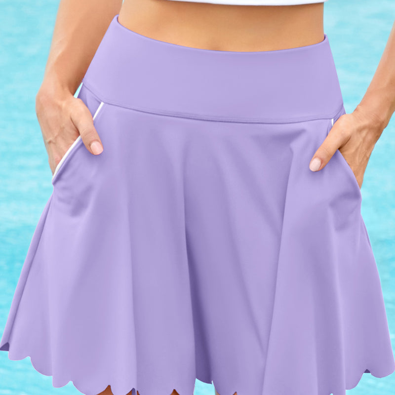 Women's Scalloped Hem Athletic Tennis Skorts with Shorts and Pockets
