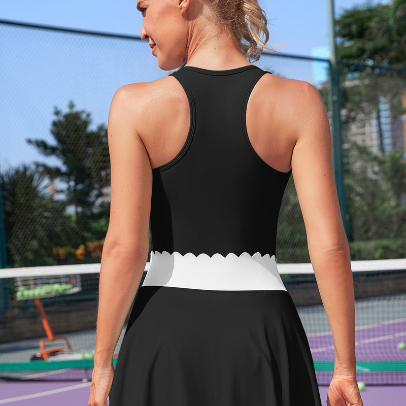 Women's Racerback Scalloped Waist 2-Piece Pocket Tennis Outfit Set