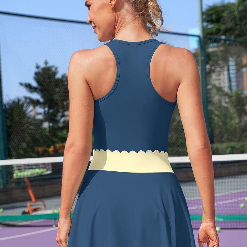 Women's Racerback Scalloped Waist 2-Piece Pocket Tennis Outfit Set