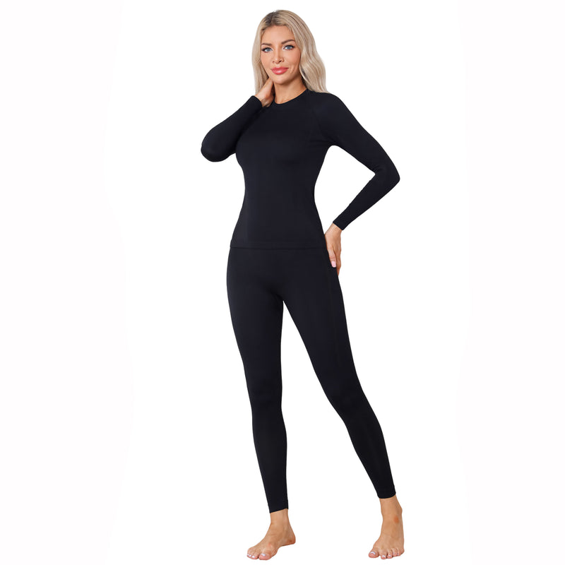 Women Seamless Crew Neck Thermal Underwear Long Johns Ski Moisture Wicking Base Layer Set