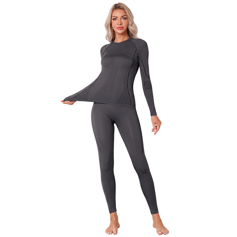 Women Seamless Crew Neck Thermal Underwear Long Johns Ski Moisture Wicking Base Layer Set