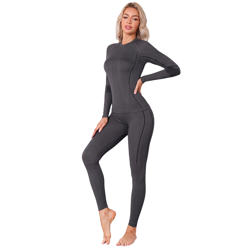 Women Seamless Crew Neck Thermal Underwear Long Johns Ski Moisture Wicking Base Layer Set