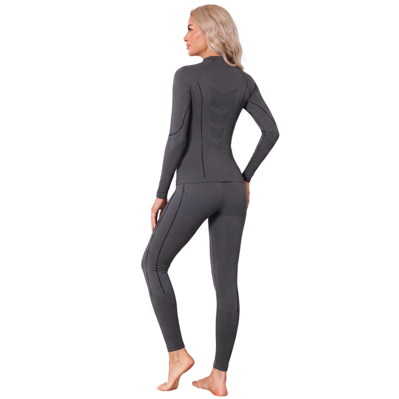 Women Seamless Crew Neck Thermal Underwear Long Johns Ski Moisture Wicking Base Layer Set