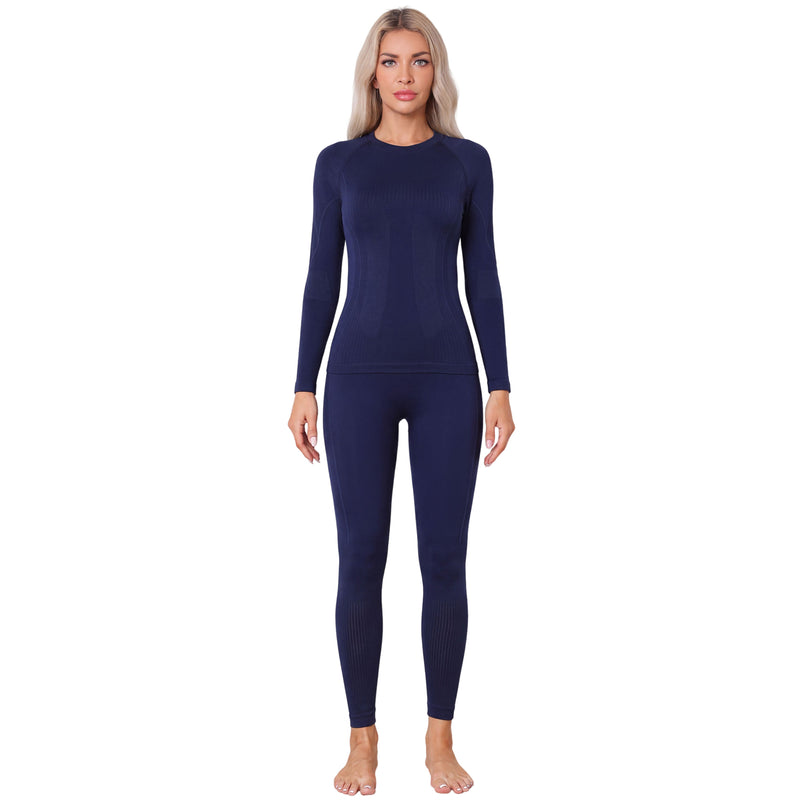 Women Seamless Crew Neck Thermal Underwear Long Johns Ski Moisture Wicking Base Layer Set