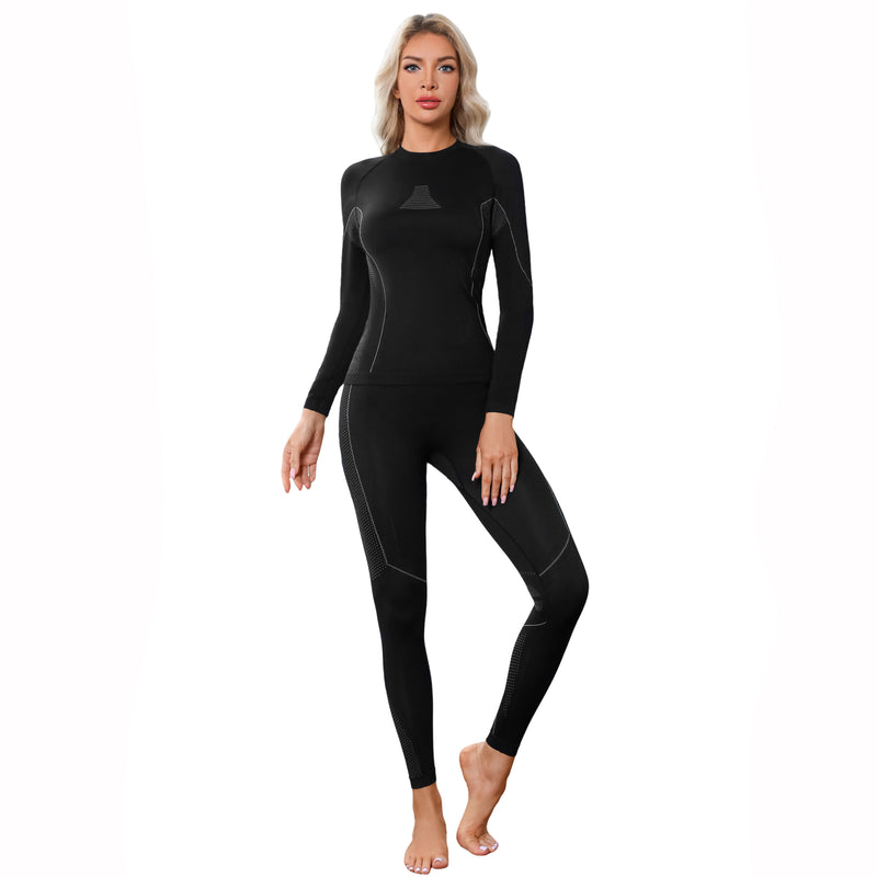 Women Seamless Crew Neck Thermal Underwear Long Johns Ski Moisture Wicking Base Layer Set