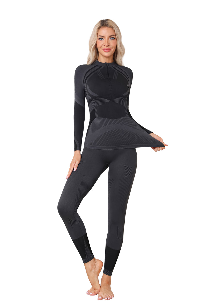 Women Seamless Half Zip Thermal Underwear Set, Long Johns Warm Base Layer Top & Bottom, Thick Compression Thermal Wear for Ski & Cold Weather Seasons