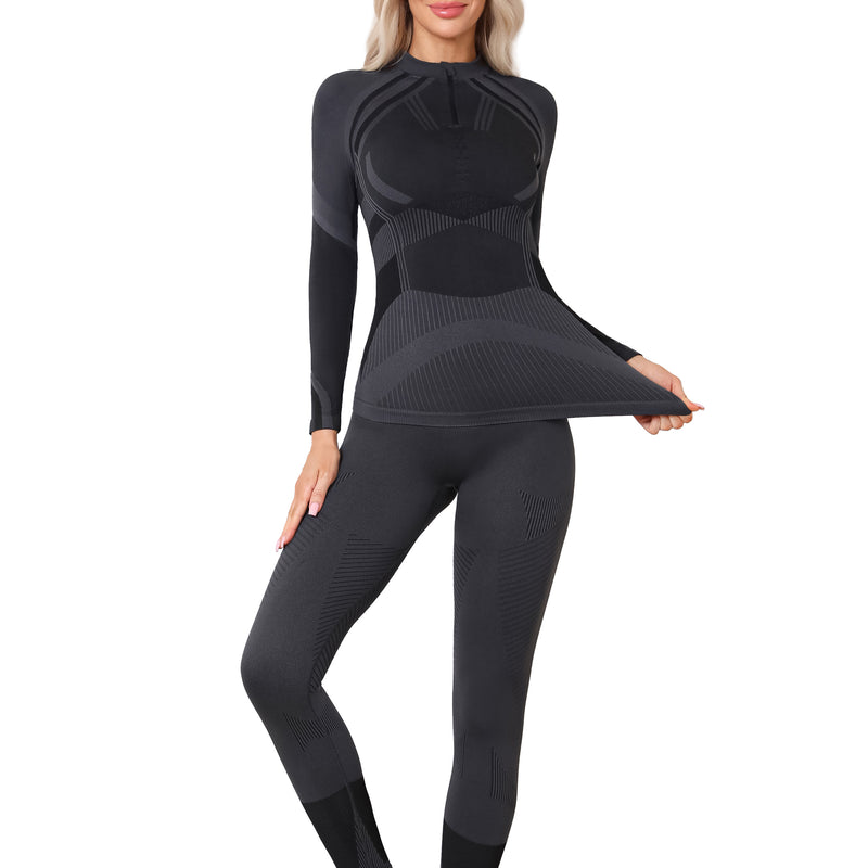 Women Seamless Half Zip Thermal Underwear Set, Long Johns Warm Base Layer Top & Bottom, Thick Compression Thermal Wear for Ski & Cold Weather Seasons