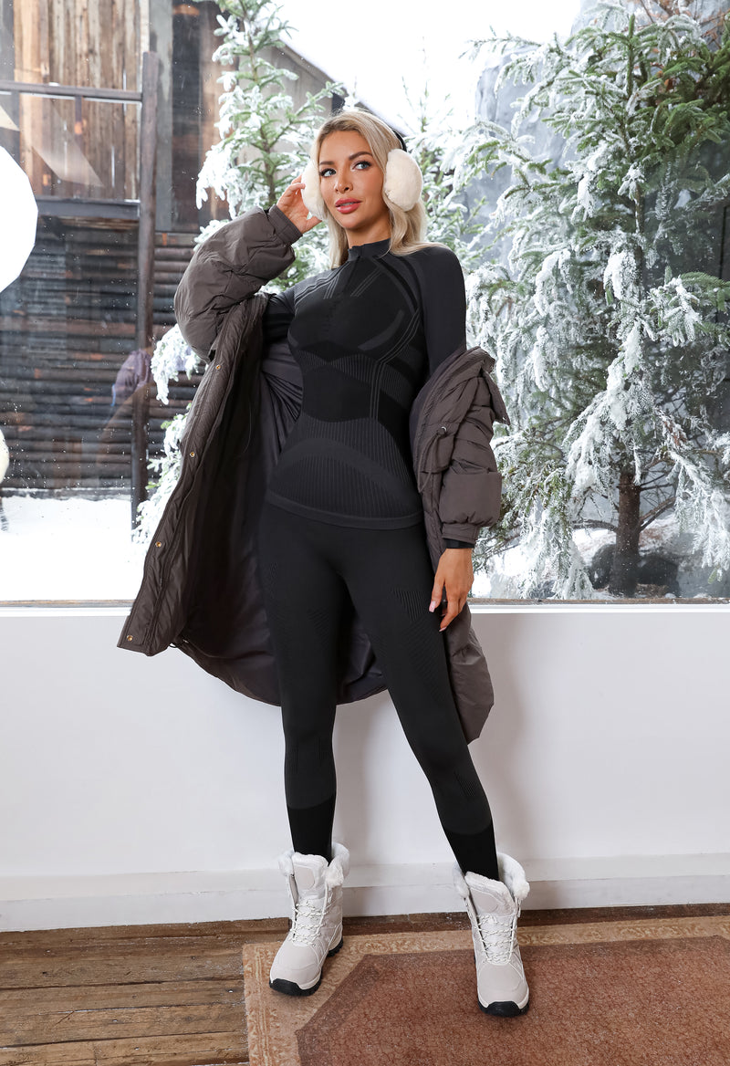 Women Seamless Half Zip Thermal Underwear Set, Long Johns Warm Base Layer Top & Bottom, Thick Compression Thermal Wear for Ski & Cold Weather Seasons