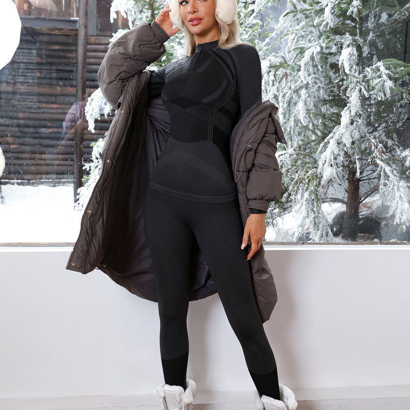 Women Seamless Half Zip Thermal Underwear Set, Long Johns Warm Base Layer Top & Bottom, Thick Compression Thermal Wear for Ski & Cold Weather Seasons