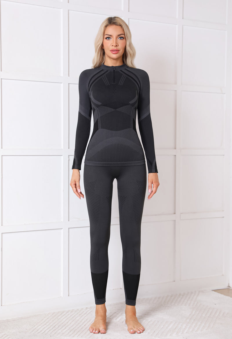 Women Seamless Half Zip Thermal Underwear Set, Long Johns Warm Base Layer Top & Bottom, Thick Compression Thermal Wear for Ski & Cold Weather Seasons