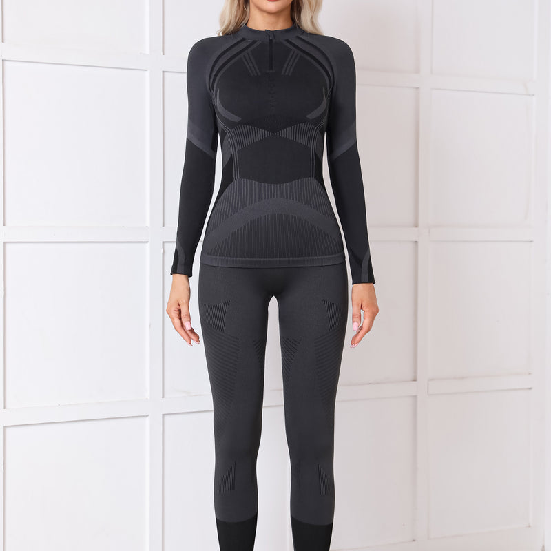 Women Seamless Half Zip Thermal Underwear Set, Long Johns Warm Base Layer Top & Bottom, Thick Compression Thermal Wear for Ski & Cold Weather Seasons