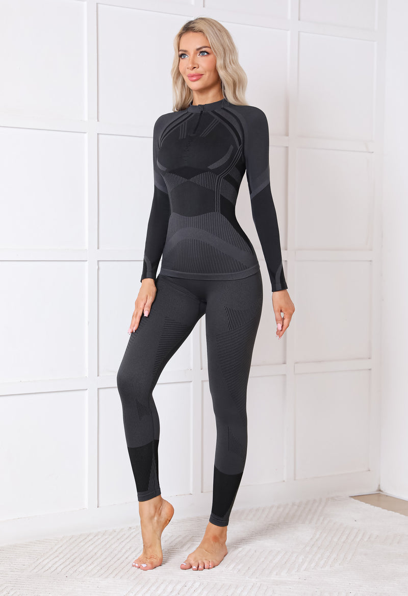 Women Seamless Half Zip Thermal Underwear Set, Long Johns Warm Base Layer Top & Bottom, Thick Compression Thermal Wear for Ski & Cold Weather Seasons