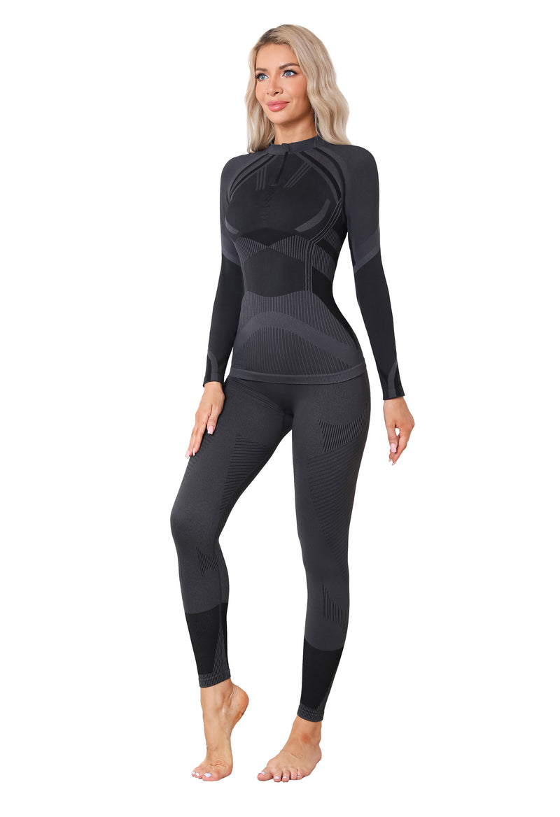 Women Seamless Half Zip Thermal Underwear Set, Long Johns Warm Base Layer Top & Bottom, Thick Compression Thermal Wear for Ski & Cold Weather Seasons