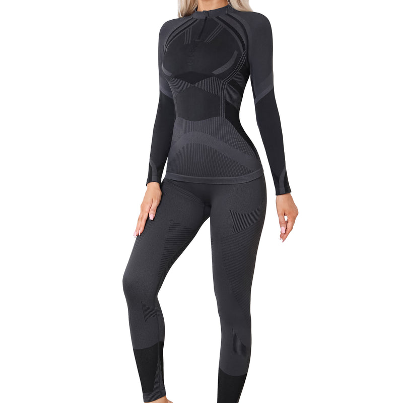 Women Seamless Half Zip Thermal Underwear Set, Long Johns Warm Base Layer Top & Bottom, Thick Compression Thermal Wear for Ski & Cold Weather Seasons