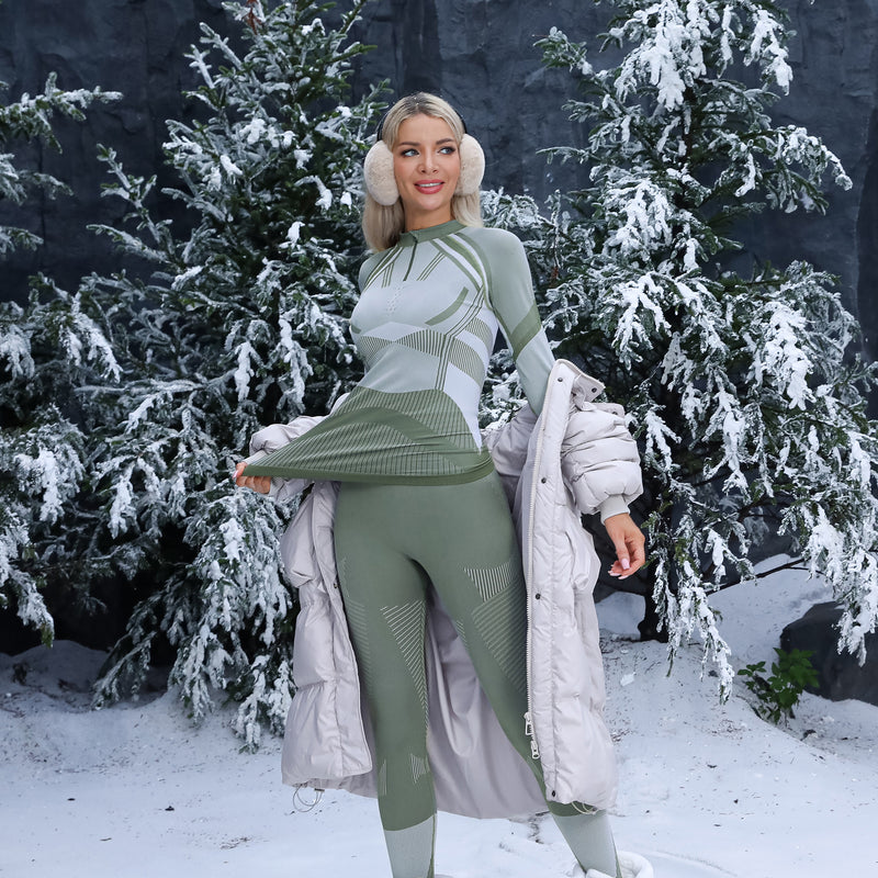 Women Seamless Half Zip Thermal Underwear Set, Long Johns Warm Base Layer Top & Bottom, Thick Compression Thermal Wear for Ski & Cold Weather Seasons
