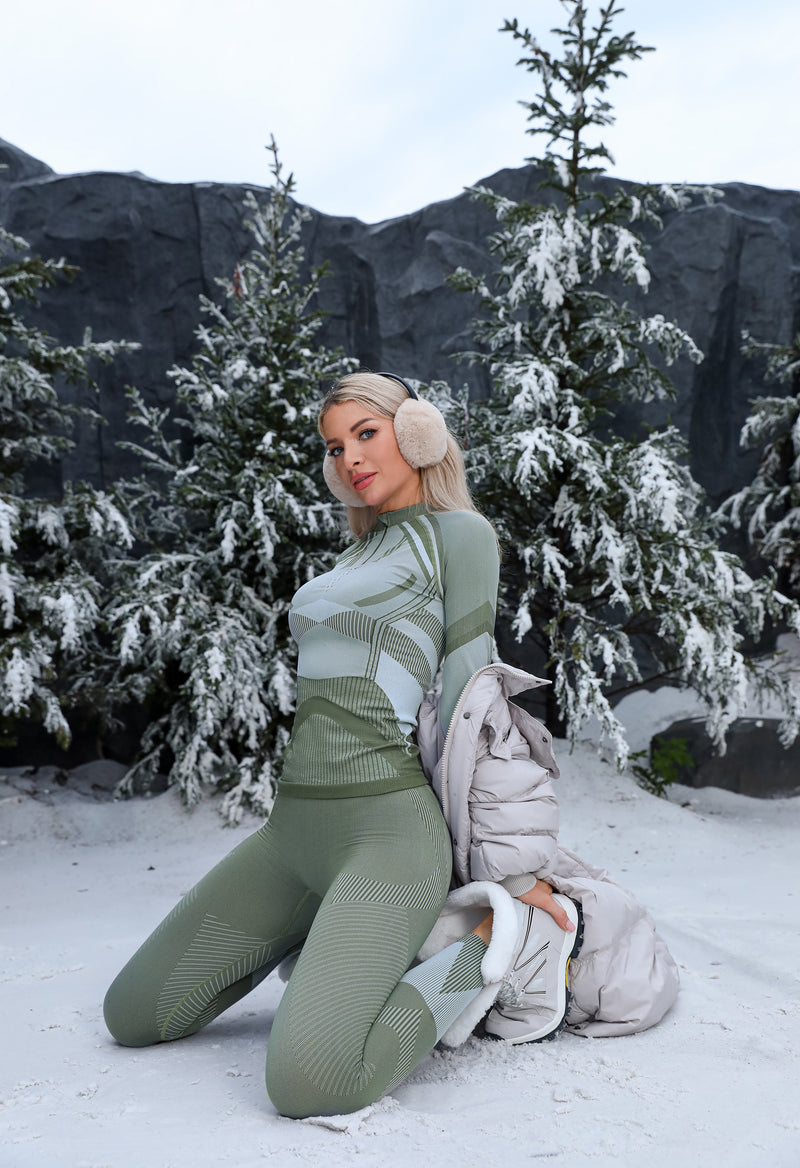 Women Seamless Half Zip Thermal Underwear Set, Long Johns Warm Base Layer Top & Bottom, Thick Compression Thermal Wear for Ski & Cold Weather Seasons