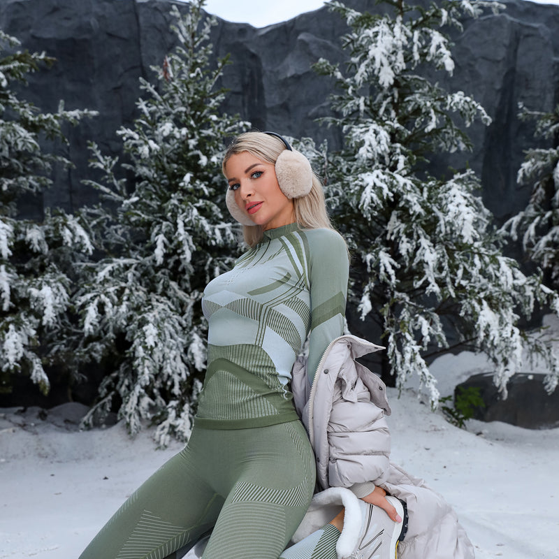Women Seamless Half Zip Thermal Underwear Set, Long Johns Warm Base Layer Top & Bottom, Thick Compression Thermal Wear for Ski & Cold Weather Seasons