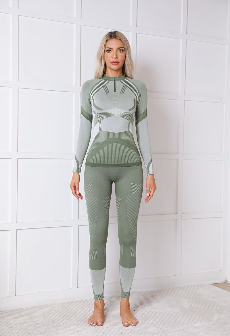 Women Seamless Half Zip Thermal Underwear Set, Long Johns Warm Base Layer Top & Bottom, Thick Compression Thermal Wear for Ski & Cold Weather Seasons
