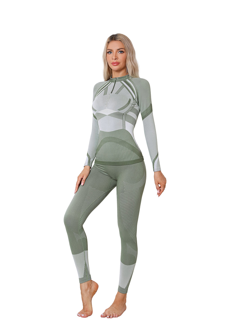 Women Seamless Half Zip Thermal Underwear Set, Long Johns Warm Base Layer Top & Bottom, Thick Compression Thermal Wear for Ski & Cold Weather Seasons
