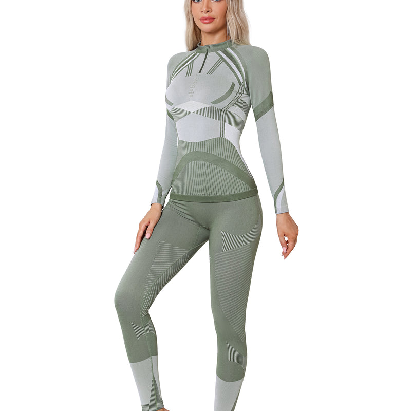 Women Seamless Half Zip Thermal Underwear Set, Long Johns Warm Base Layer Top & Bottom, Thick Compression Thermal Wear for Ski & Cold Weather Seasons