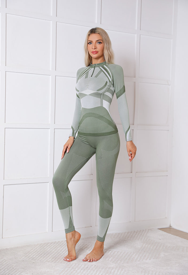 Women Seamless Half Zip Thermal Underwear Set, Long Johns Warm Base Layer Top & Bottom, Thick Compression Thermal Wear for Ski & Cold Weather Seasons