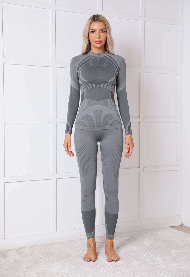 Women Seamless Half Zip Thermal Underwear Set, Long Johns Warm Base Layer Top & Bottom, Thick Compression Thermal Wear for Ski & Cold Weather Seasons